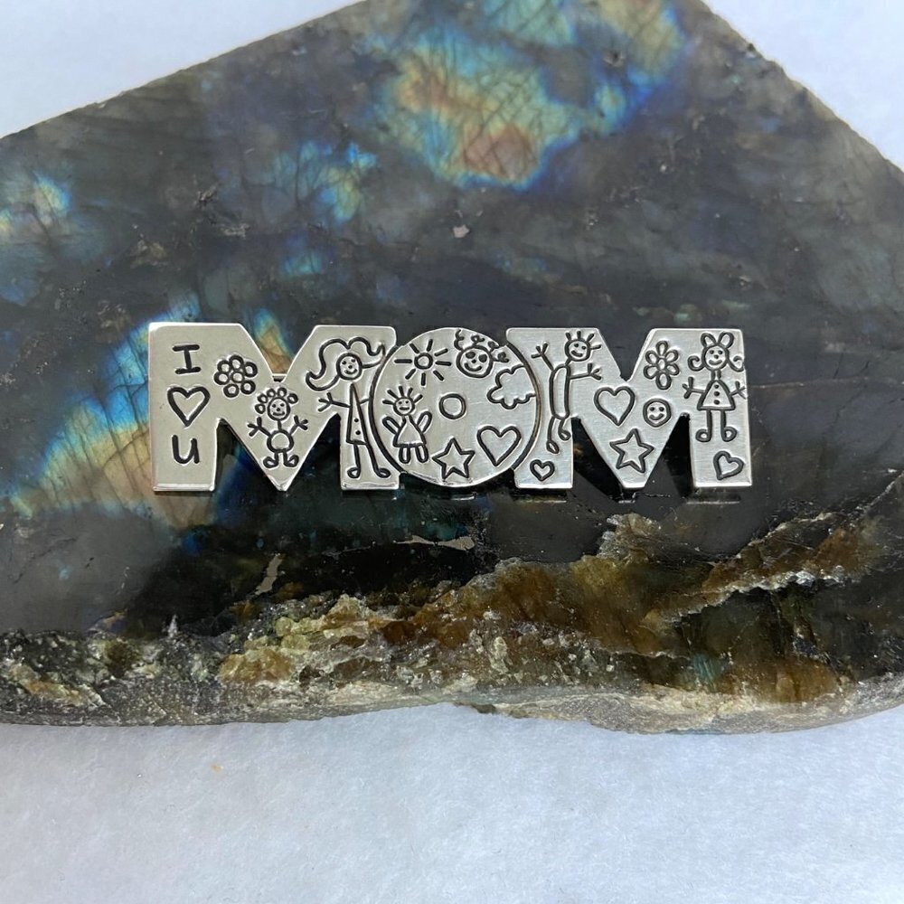 Sterling Silver 925 EFS Mexico Save The Children Whimsical I Love You MOM Brooch